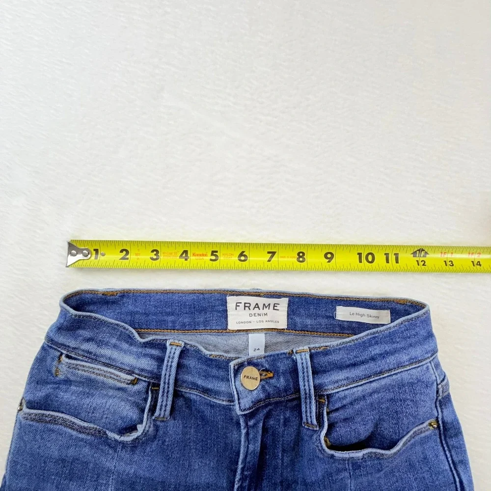 Frame Denim Le High Skinny Jeans Blue Front Seam Raw Split‎ Hem Size 24 - Picture 8 of 8